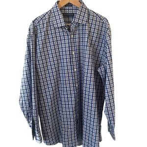 Hathaway Platinum Mens Button Up‎ Shirt Plaid Size XL Blue Office Professional
